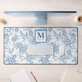 Blaues französisches Toile de Jouy Monogramm Name Schreibtischunterlage
