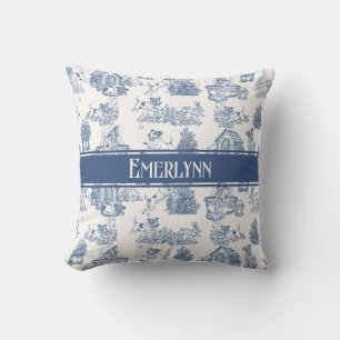 Blaues französisches Toile-Hund-Monogramm-Accessoi Kissen