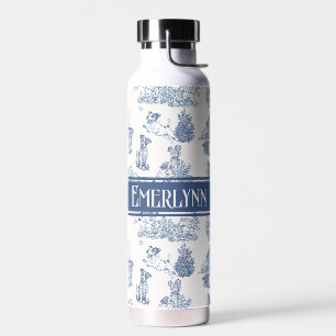 Blaues französisches Toile-Hund-Monogramm-Design Trinkflasche