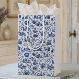 Blaues französisches Toile-Landmuster mit Rosen Zw Mittlere Geschenktüte