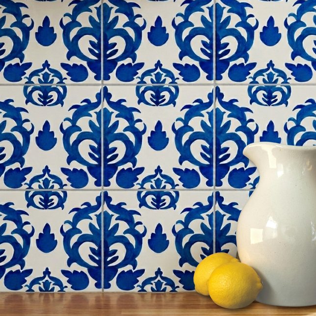 Blaues französisches Toile-Muster  Fliese (Von Creator hochgeladen)