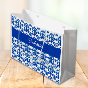 Blaues französisches Toile-Muster Name Große Geschenktüte