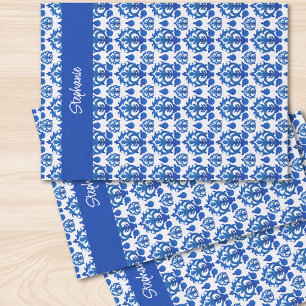 Blaues französisches Toile-Muster Name Seidenpapier