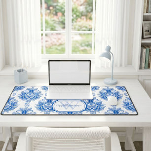 Blaues französisches Toile-Muster Namensmonogramm Schreibtischunterlage