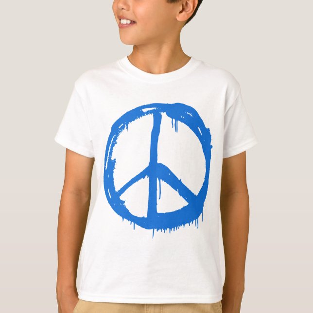 Blaues Friedenszeichen-Symbol T-Shirt (Vorderseite)
