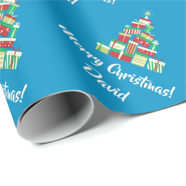 Blaues fröhliches Weihnachtsbaum-Packpapier Geschenkpapier (Rolleneckpunkt)