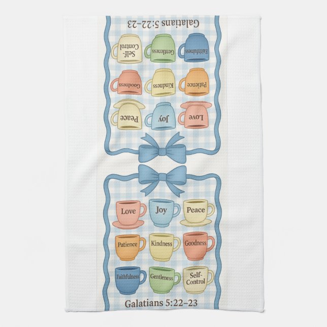 Blaues Frucht des Geistes Geschirrtuch (Vertikal)