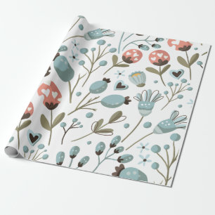 Blaues Frühlingsmuster Hochzeit  Geschenkpapier
