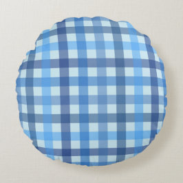 Blaues Fünf-Farben-Gingham-Muster Rundkissen Rundes Kissen