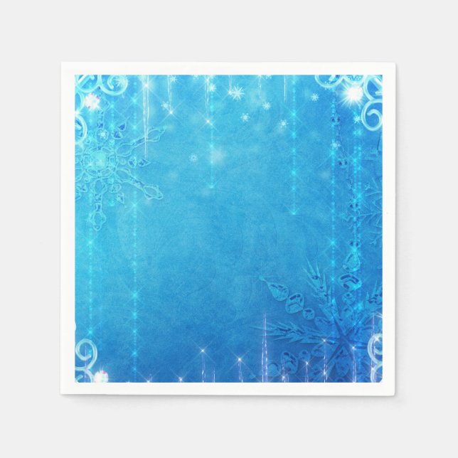 Blaues funkelndes Frosteis Winter-Brautparty Serviette (Vorderseite)