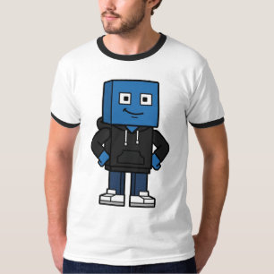 Blaues Gaming-Block-Charakter-T-Shirt, Cooler Game T-Shirt
