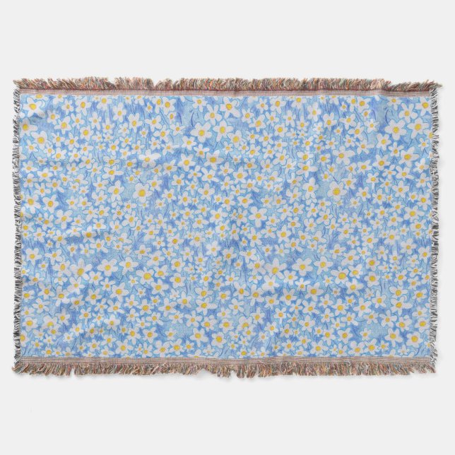 Blaues Gänseblümchen-Blumenmuster Decke (Vorderseite)