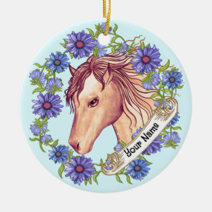 Blaues Gänseblümchen Pferd Keramik Ornament