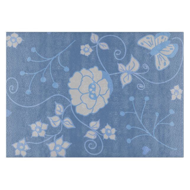 Blaues Gartendekoratives Glas Schneidebrett (Vorderseite)