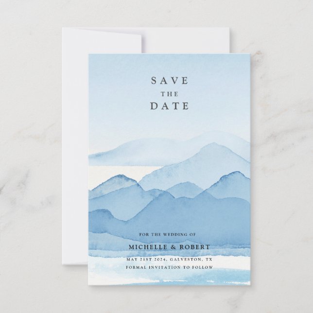 Blaues Gebirge Save the Date Foto Einladung (Vorderseite)