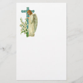 Blaues geblühtes christliches Kreuz Briefpapier