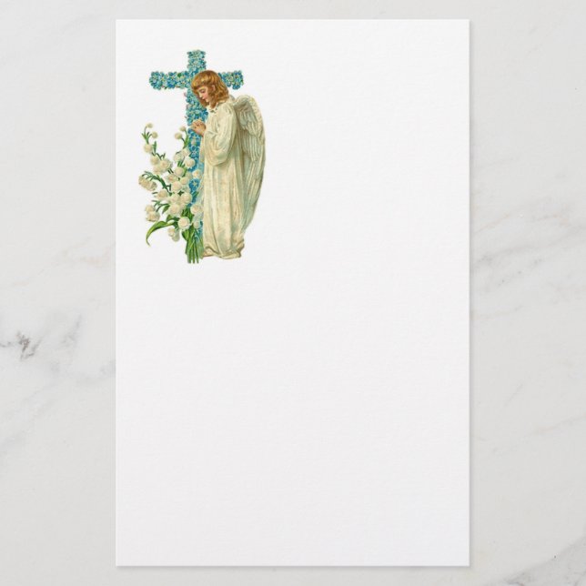 Blaues geblühtes christliches Kreuz Briefpapier (Vorderseite)
