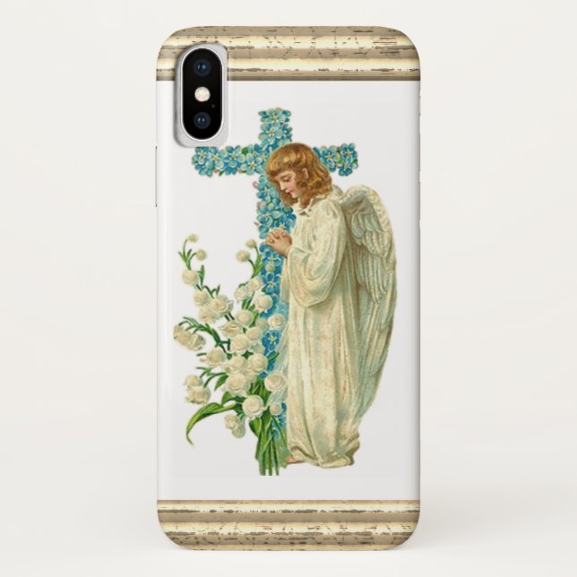 Blaues geblühtes christliches Kreuz Case-Mate iPhone Hülle (Rückseite)