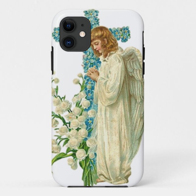 Blaues geblühtes christliches Kreuz Case-Mate iPhone Hülle (Rückseite)