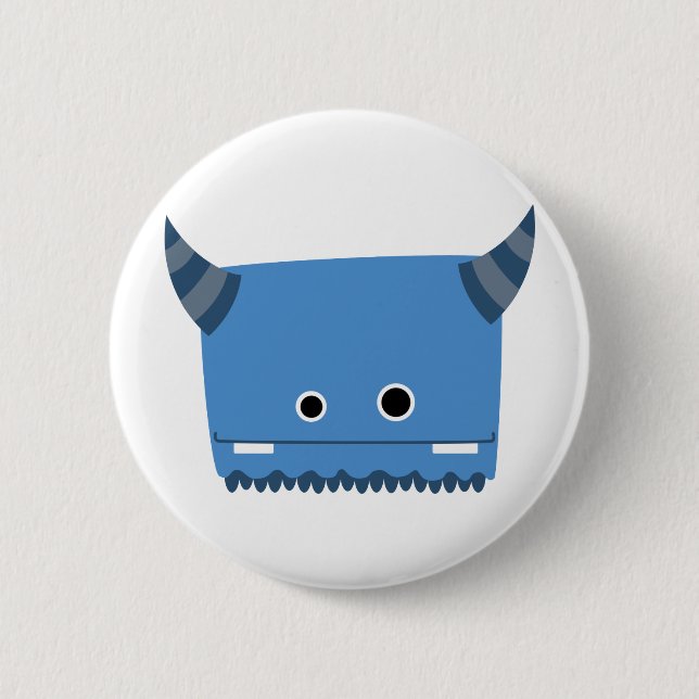 Blaues gehörntes Monster Button (Vorderseite)