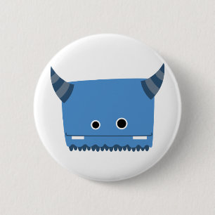 Blaues gehörntes Monster Button