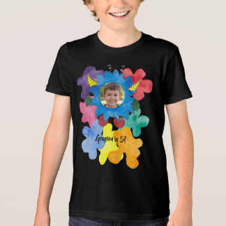 Blaues gehörntes Monster-Kinder-Geburtstags-Party- Tri-Blend Shirt