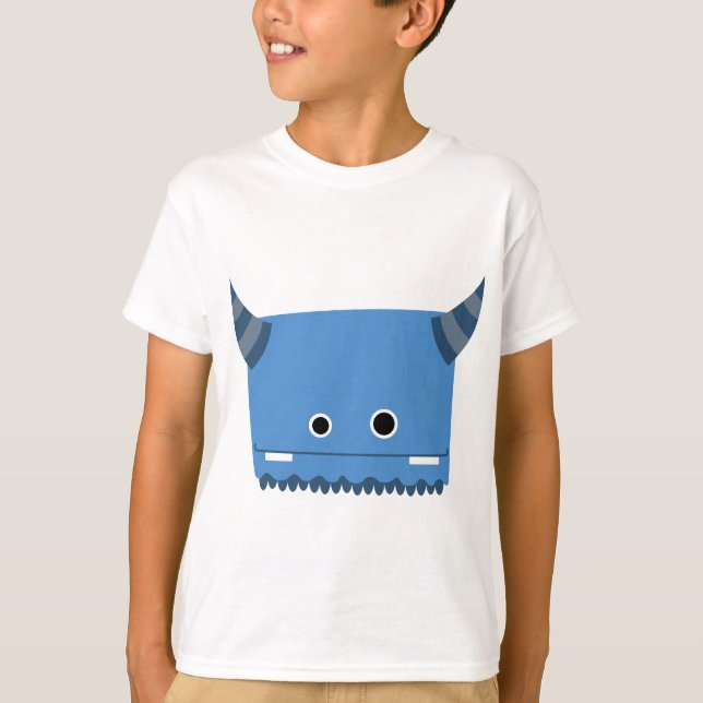 Blaues gehörntes Monster T-Shirt (Vorderseite)