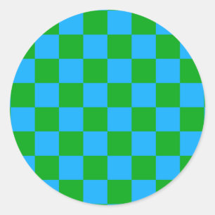 Blaues Gelb-Karo-Muster Runder Aufkleber