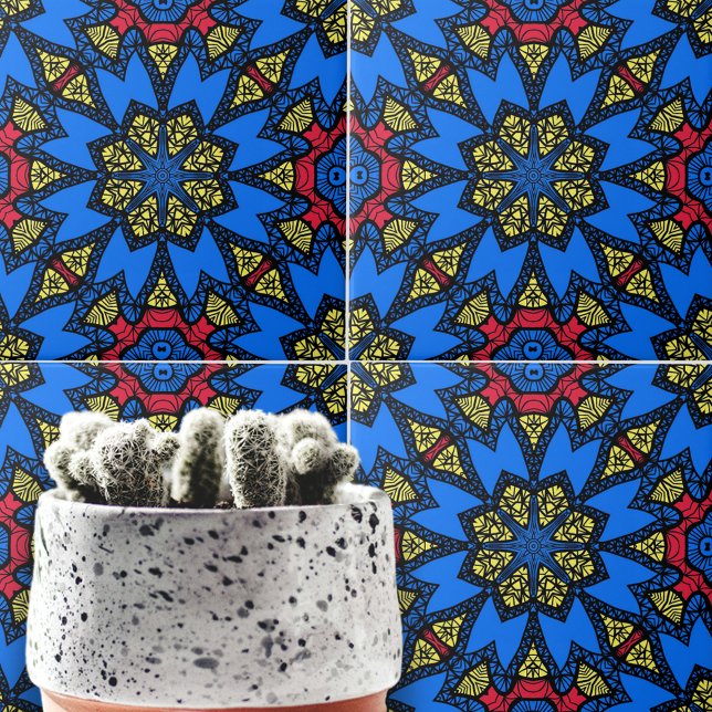 Blaues gelbes afrikanisches Ethnic Geometric-Muste Fliese (Von Creator hochgeladen)