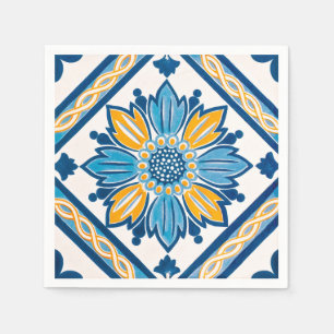 Blaues Gelbes Azulejo Mediterranes Party Serviette