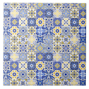 Blaues & Gelbes Azulejo Portugiesisches Majolika-M Fliese