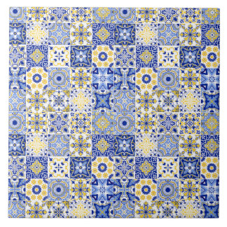 Blaues & Gelbes Azulejo Portugiesisches Majolika-M Fliese