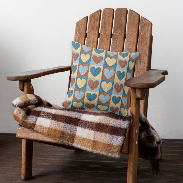 Blaues Gelbes Herz rustikales Muster Kissen (Von Creator hochgeladen)