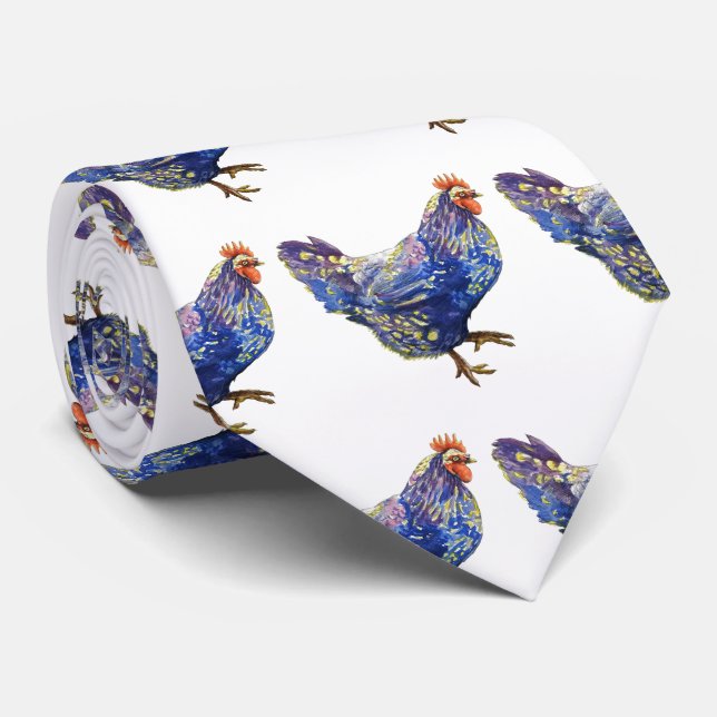 Blaues gelbes Huhn-Aquarell malend dekorativ Krawatte (Gerollt)