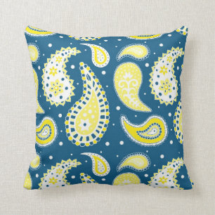 Blaues gelbes Paisley-Muster-dekoratives Kissen