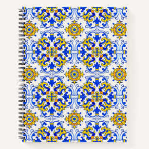 Blaues Gelbes Portugiesisches Azulejo Nahtloses Mu Notizbuch