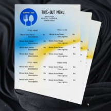 Blaues, Gelbes Restaurant Take-Away-Menü mit QR-Co