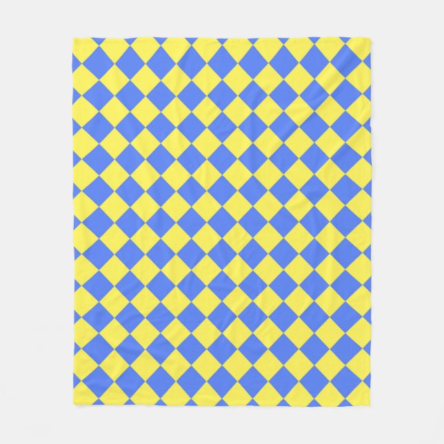Blaues gelbes Schachbrett Diamantmuster Fleecedecke (Vorderseite)