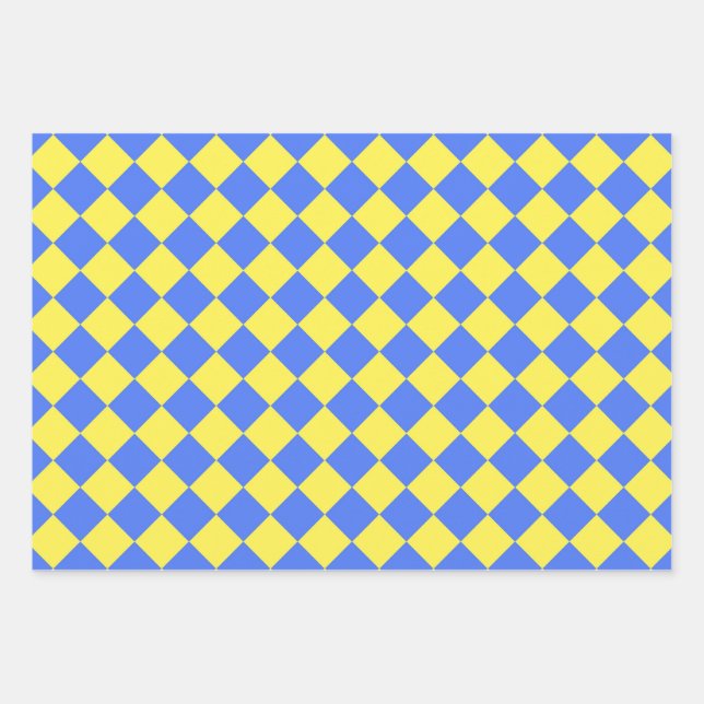 Blaues gelbes Schachbrett Diamantmuster Geschenkpapier Set (Vorderseite)