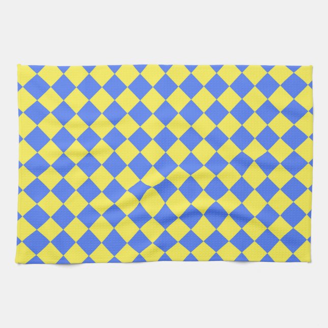 Blaues gelbes Schachbrett Diamantmuster Geschirrtuch (Horizontal)