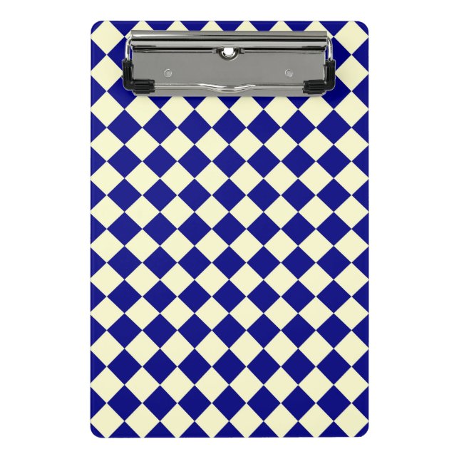Blaues gelbes Schachbrett Diamantmuster Mini Klemmbrett (Vorderseite)
