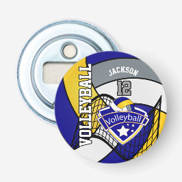 Blaues, gelbes und graues Volleyball-Logo Flaschenöffner