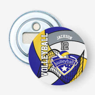 Blaues, gelbes und graues Volleyball-Logo Flaschenöffner