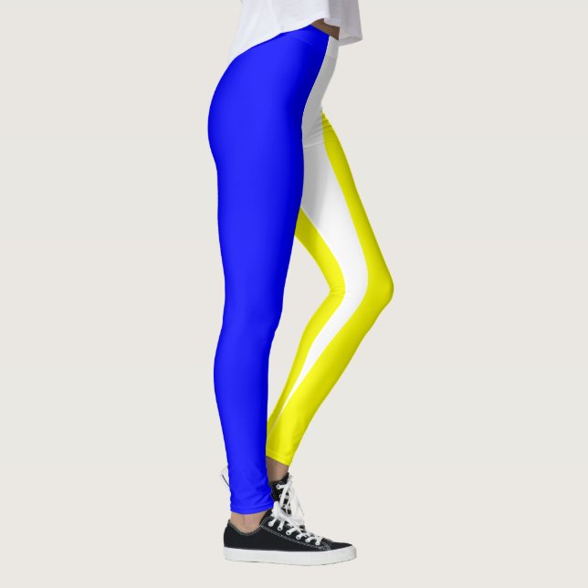 Blaues Gelbes und Weiß Vertikal-Gestreift Leggings (Rechts)
