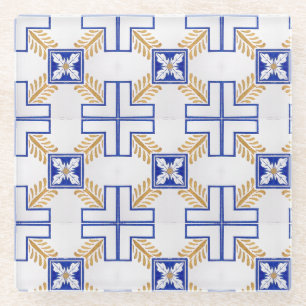 Blaues Gelbgelbes Azulejo Portugiesisches Fliesenm Glasuntersetzer