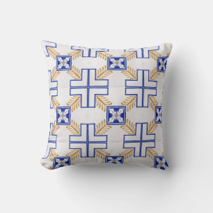Blaues Gelbgelbes Azulejo Portugiesisches Fliesenm Kissen