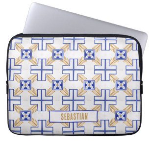 Blaues Gelbgelbes Azulejo Portugiesisches Fliesenm Laptopschutzhülle