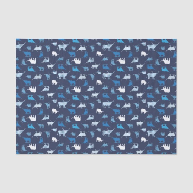 Blaues Gemustertes Langornmuster Seidenpapier (Vorderseite)