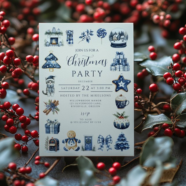 Blaues gemütliches Weihnachten Einladung (Von Creator hochgeladen)