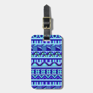 Blaues geometrisches Abstrakt Aztec Tribal Print M Gepäckanhänger